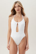 WOMEN'S MONACO SCOOP NECK CUTOUT HALTER ONE PIECE SWIMSUIT in WHITE additional image 7