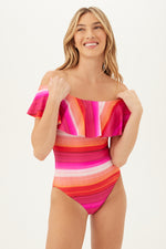 WOMEN'S SOLSTICE OFF THE SHOULDER RUFFLE ONE PIECE SWIMSUIT in MULTI