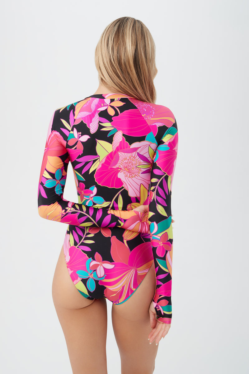 WOMEN'S SOLAR FLORAL LONG SLEEVE ZIP UP ONE PIECE PADDLE SUIT in MULTI additional image 1