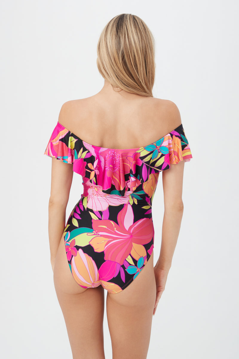 WOMEN'S SOLAR FLORAL OFF THE SHOULDER RUFFLE ONE PIECE SWIMSUIT in MULTI additional image 1