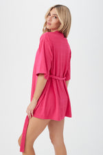 WOMEN'S SKYFALL SHORT SLEEVE TERRY SWIM COVER-UP ROBE in BOUGAINVILLEA additional image 1