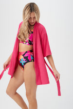 WOMEN'S SKYFALL SHORT SLEEVE TERRY SWIM COVER-UP ROBE in BOUGAINVILLEA additional image 3