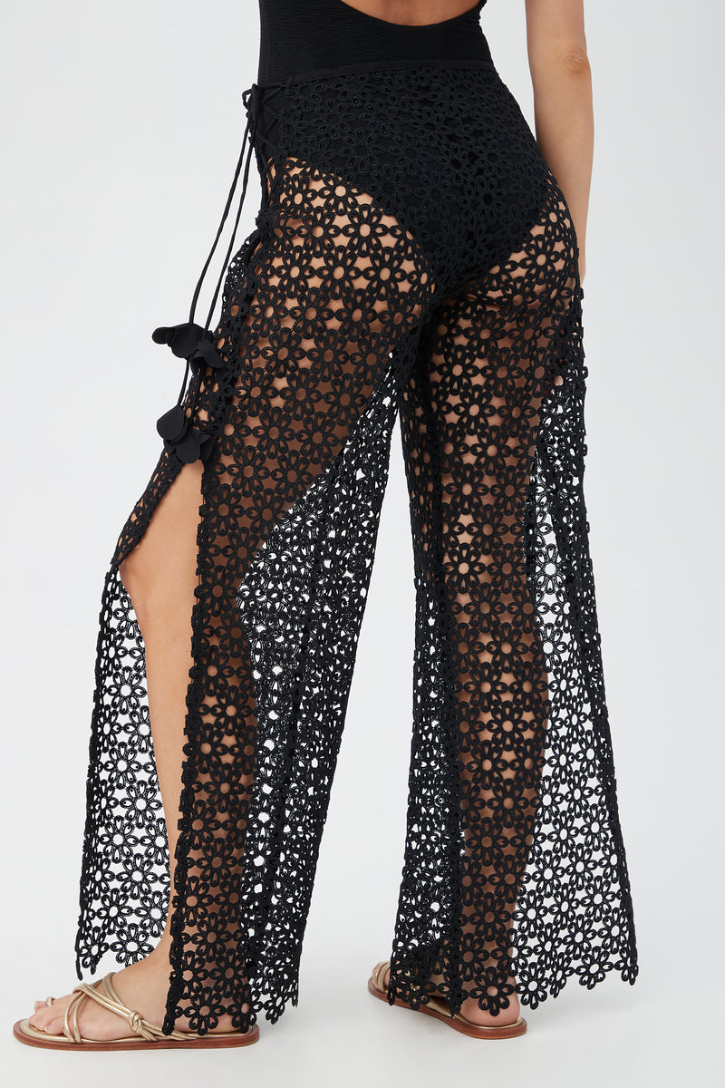 WOMEN'S CHATEAU SHEER LACE SIDE SLIT SWIM COVER-UP PANT in BLACK additional image 1