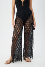WOMEN'S CHATEAU SHEER LACE SIDE SLIT SWIM COVER-UP PANT in BLACK