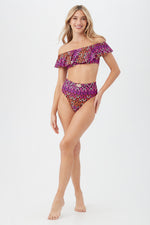 WOMEN'S ECHO OFF THE SHOULDER RUFFLE BANDEAU SWIM TOP in MULTI additional image 2
