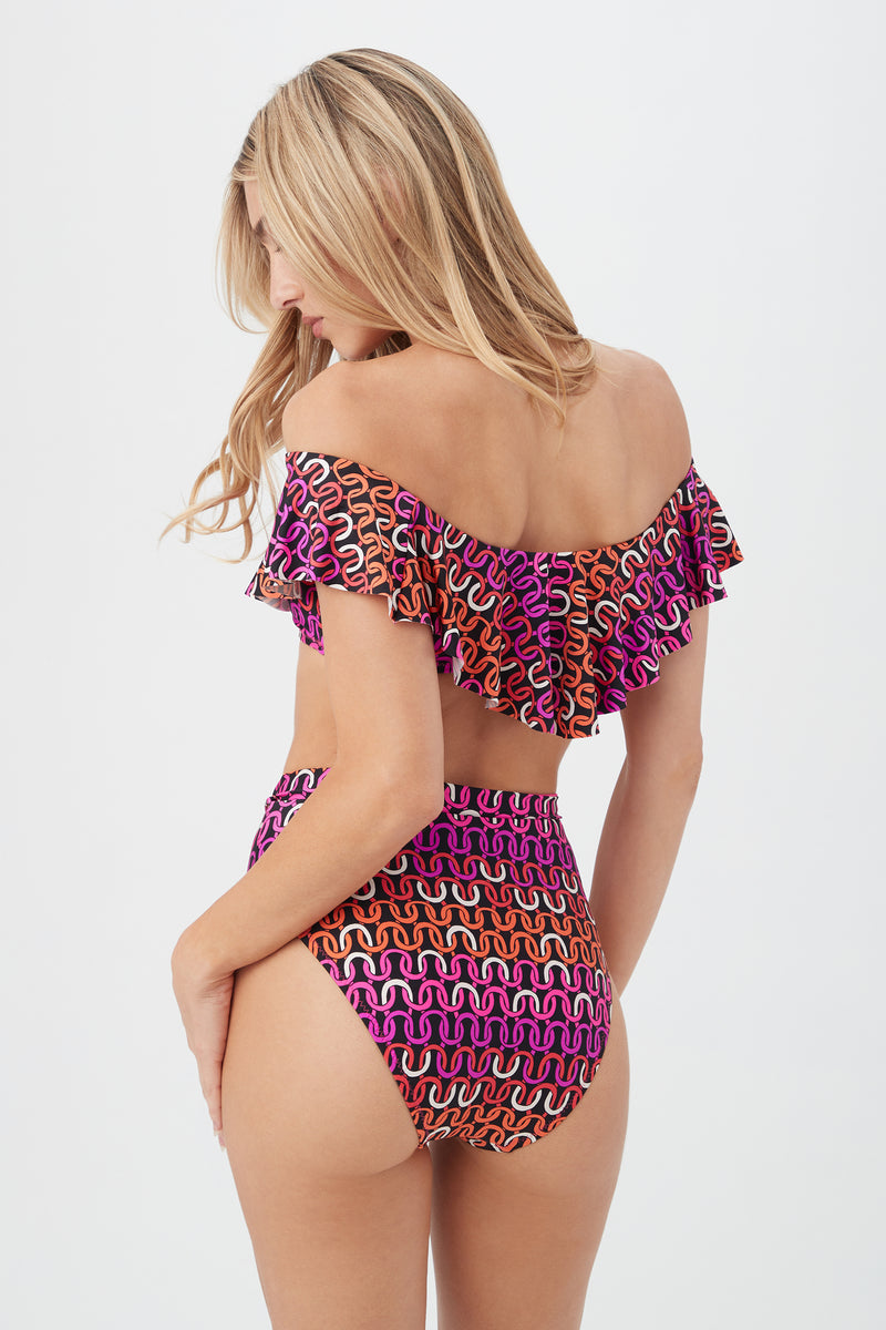 WOMEN'S ECHO OFF THE SHOULDER RUFFLE BANDEAU SWIM TOP in MULTI additional image 1