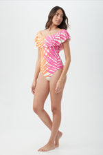 WOMEN'S SHEER TROPICS OFF THE SHOULDER RUFFLE ONE PIECE SWIMSUIT in MULTI additional image 7