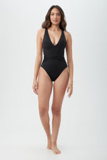 WOMEN'S MONACO WRAP FRONT PLUNGE ONE PIECE SWIMSUIT in BLACK additional image 2