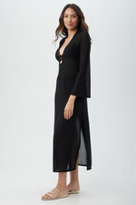 WOMEN'S ELAIRE LONG SLEEVE V-NECK MESH MAXI DRESS SWIM COVER-UP in BLACK additional image 3