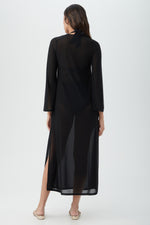 WOMEN'S ELAIRE LONG SLEEVE V-NECK MESH MAXI DRESS SWIM COVER-UP in BLACK additional image 1