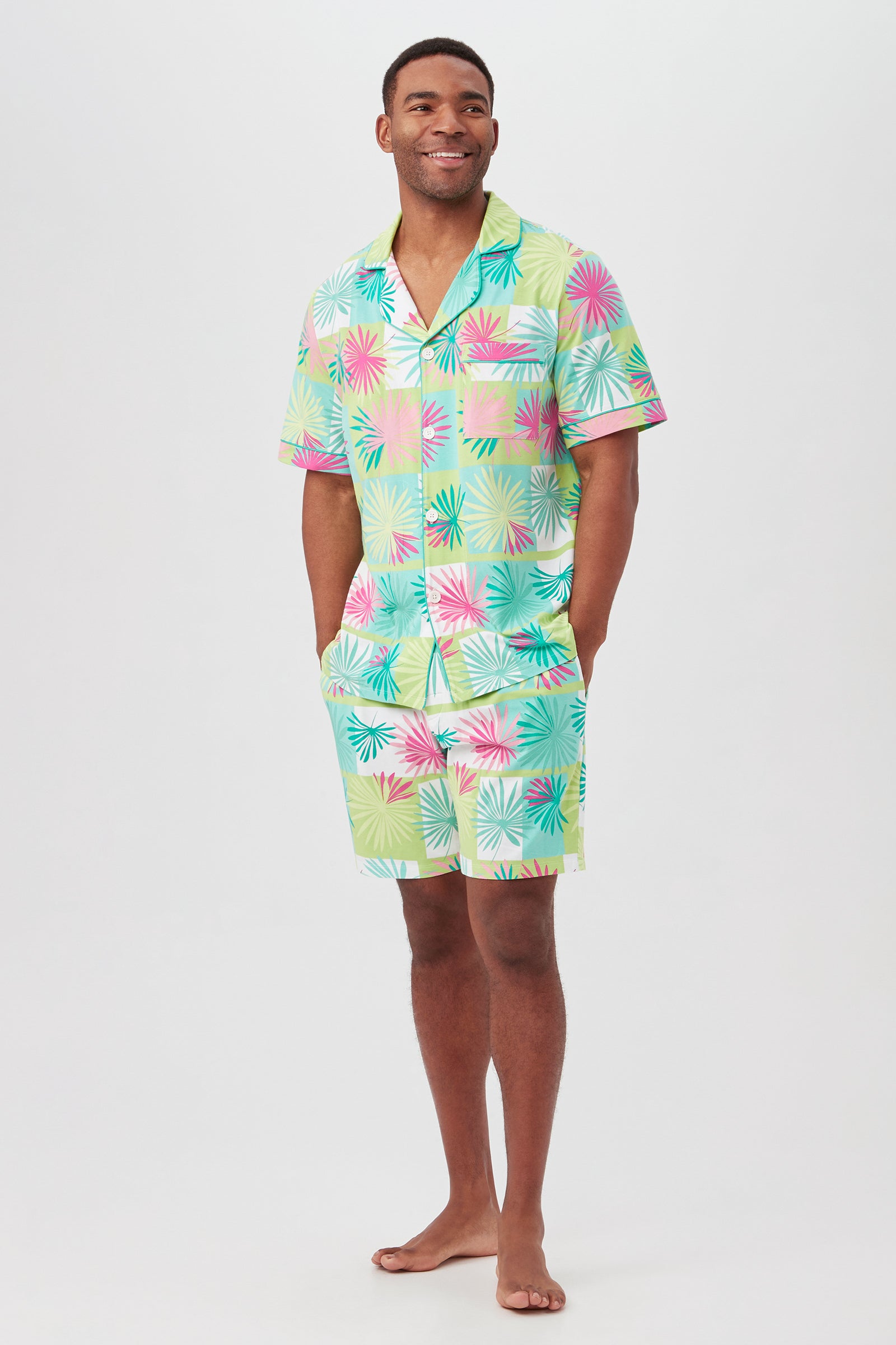 Tropical Tile Men's Short Sleeve Boxer Short Jersey PJ Set