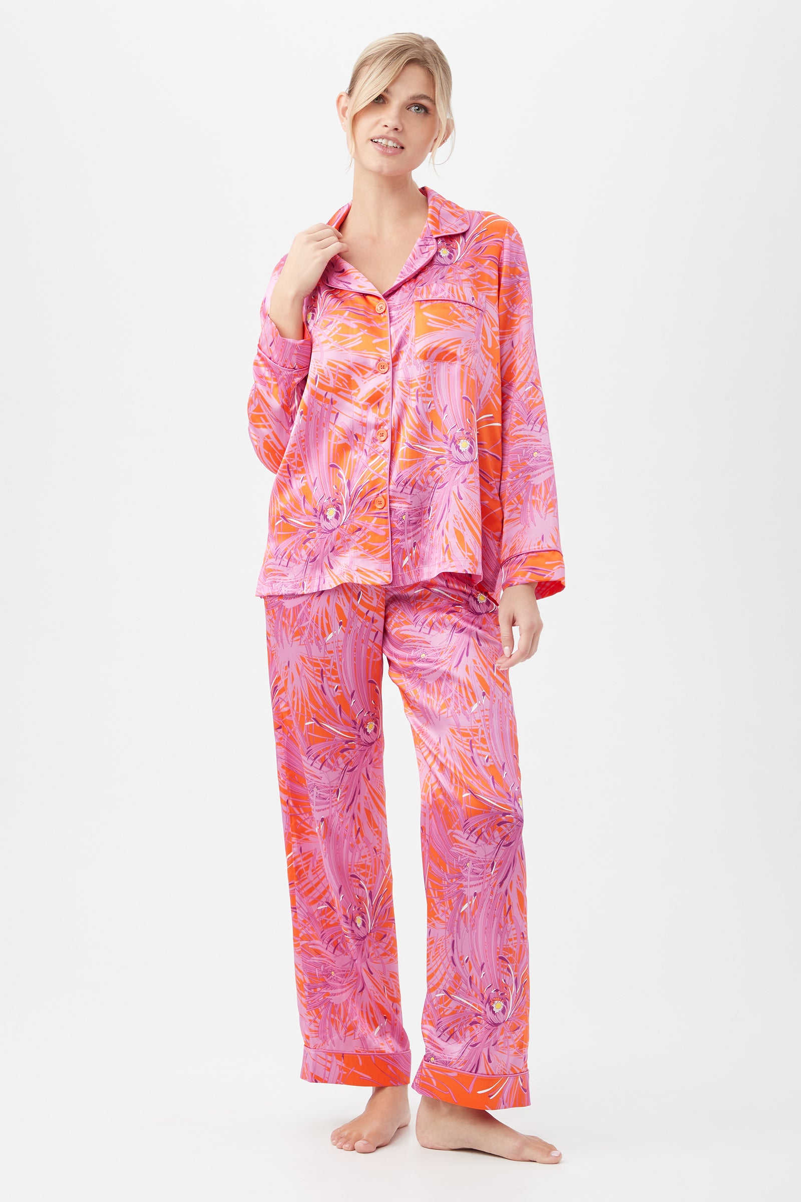 Fuji Mums Women's Long Sleeve Long Pant Silk PJ Set