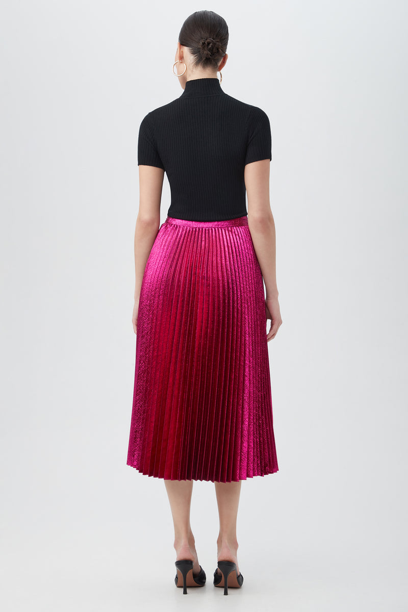 FAYE LUMINARY LAMÉ MIDI SKIRT WITH ACCORDION PLEATS - FAIRY FUCHSIA in FAYE LUMINARY LAMÉ MIDI SKIRT WITH ACCORDION PLEATS - FAIRY FUCHSIA additional image 5