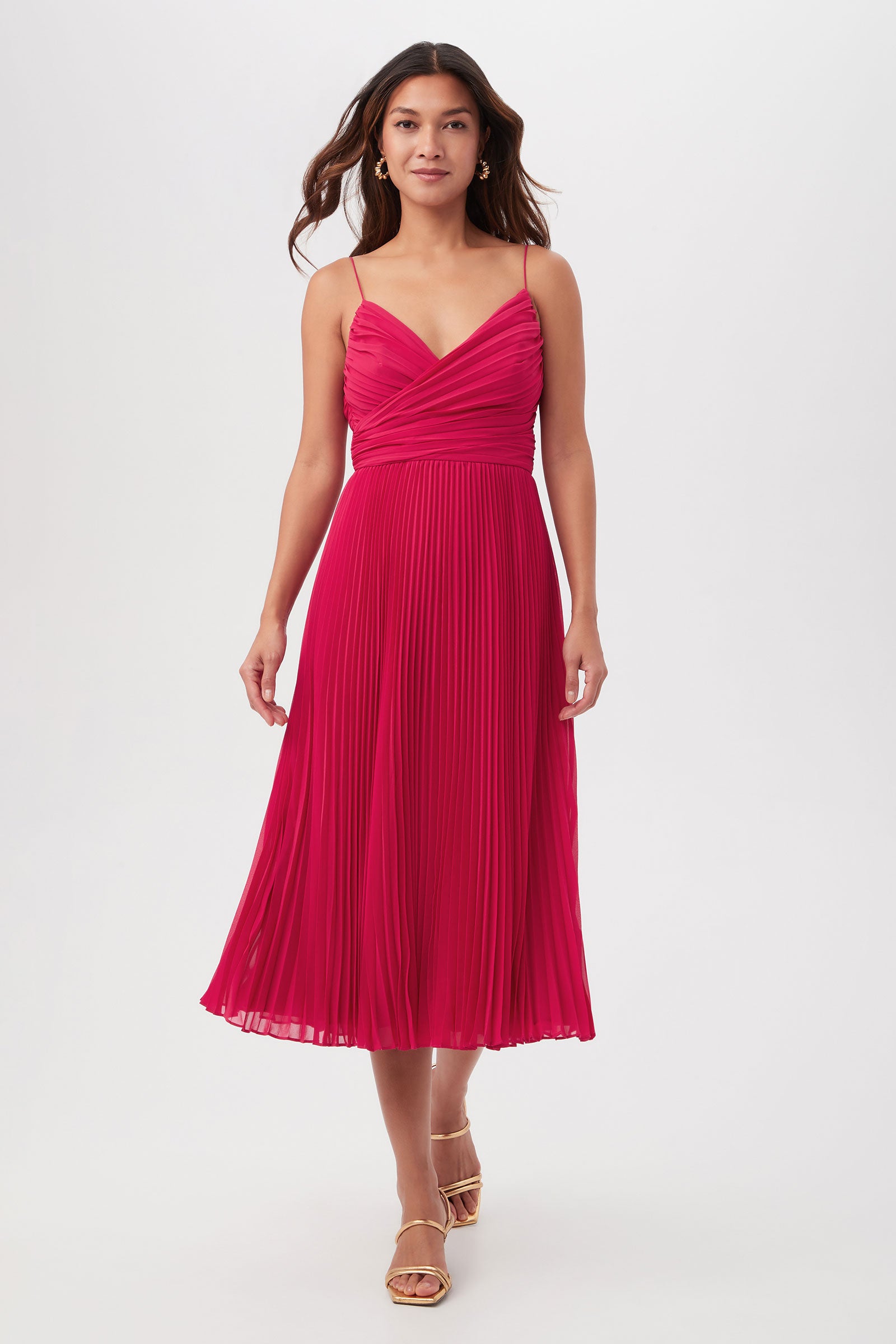 Natalie Sleeveless A-Line Midi Dress With Accordion Pleats