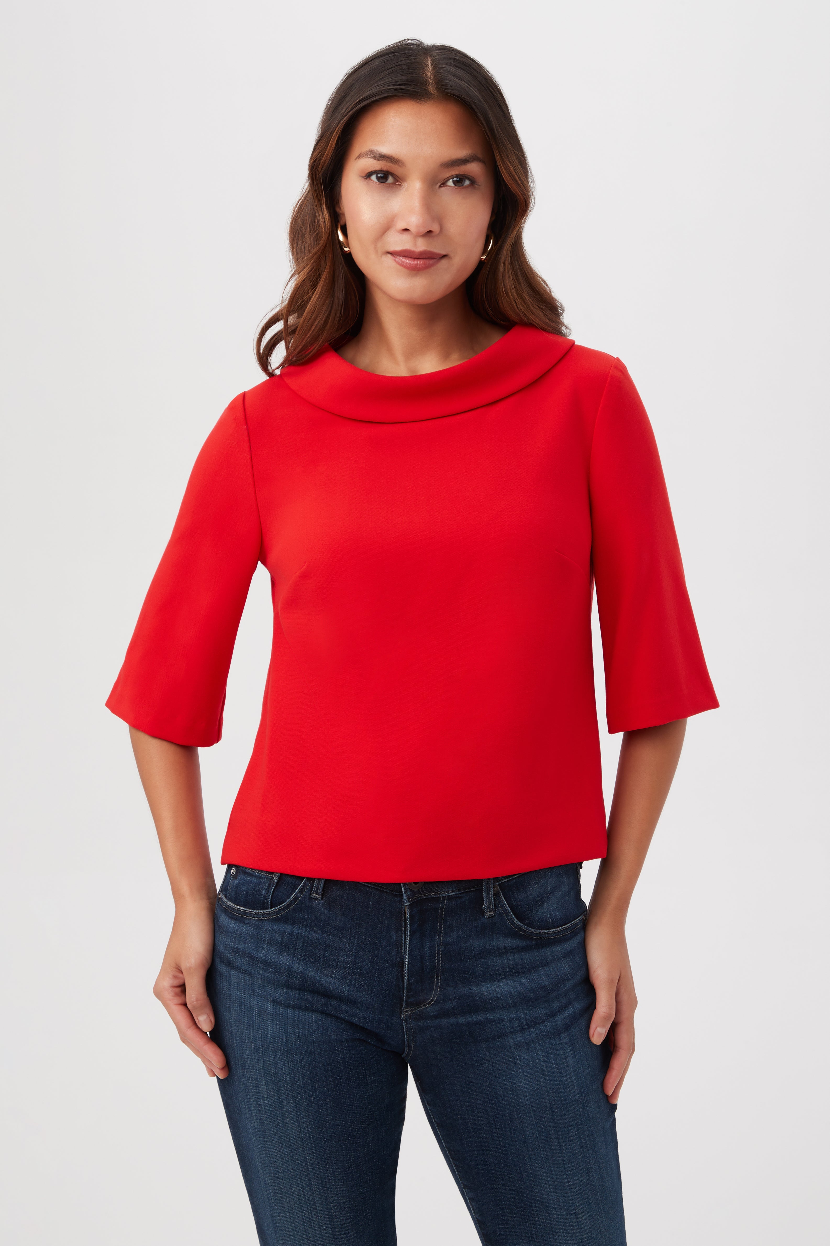 Kailee Short-Sleeve Folded Collar Top