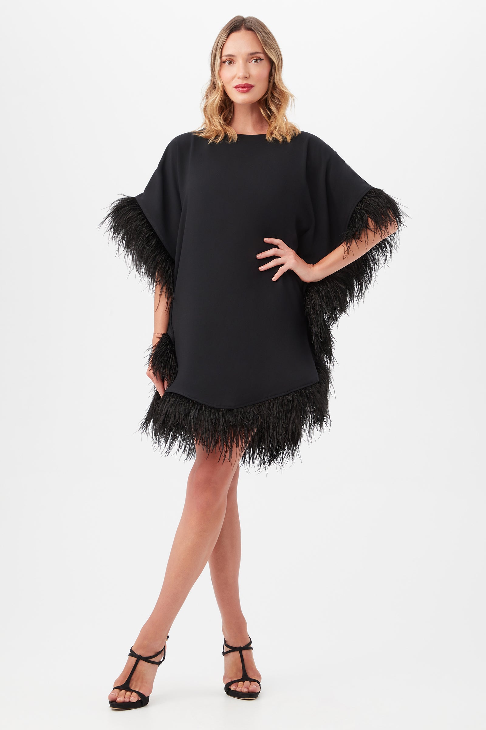 Mini Neena Boatneck Dress With Feather Trim