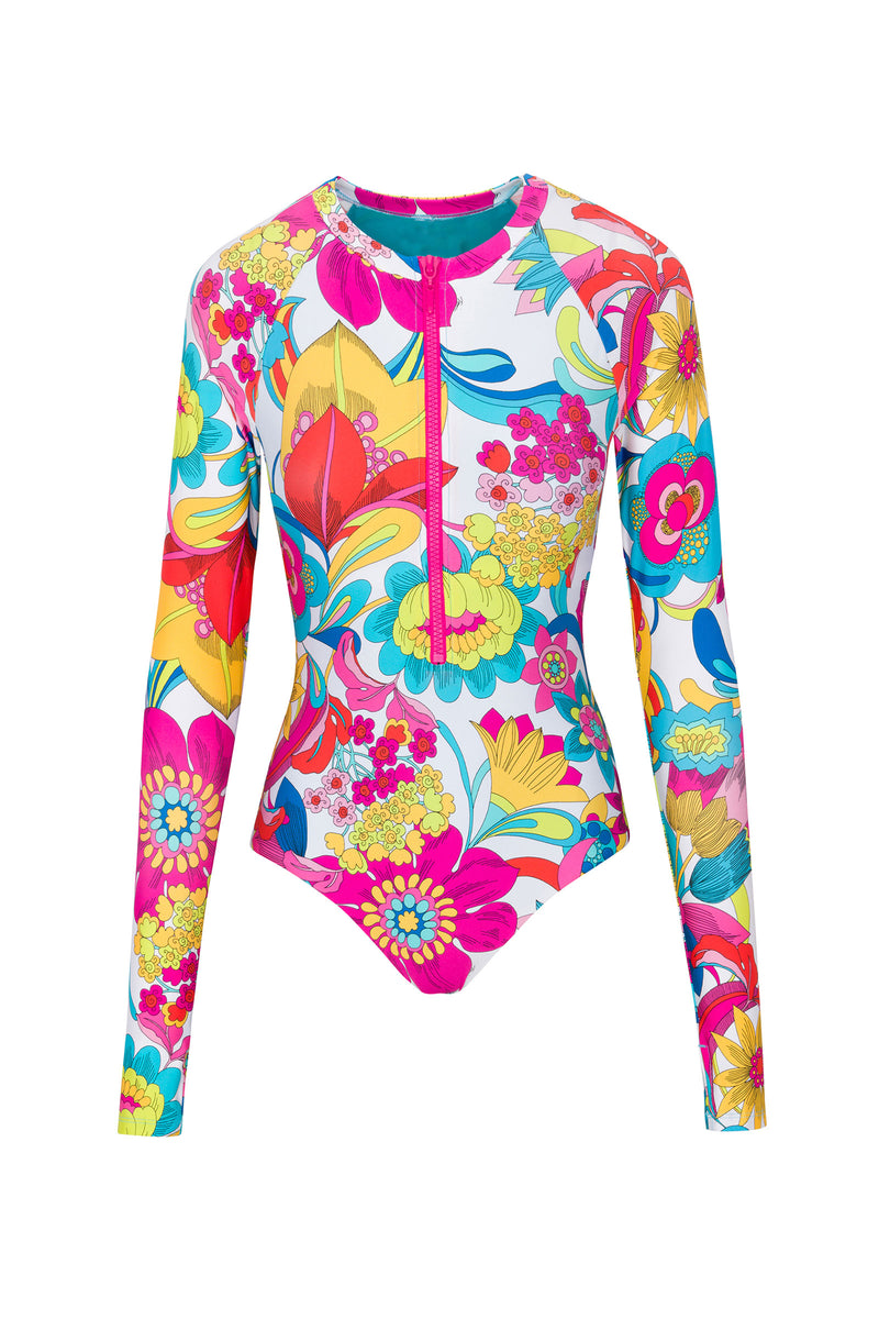 WOMEN'S FONTAINE LONG SLEEVE ZIP UP ONE PIECE PADDLE SUIT in MULTI additional image 1