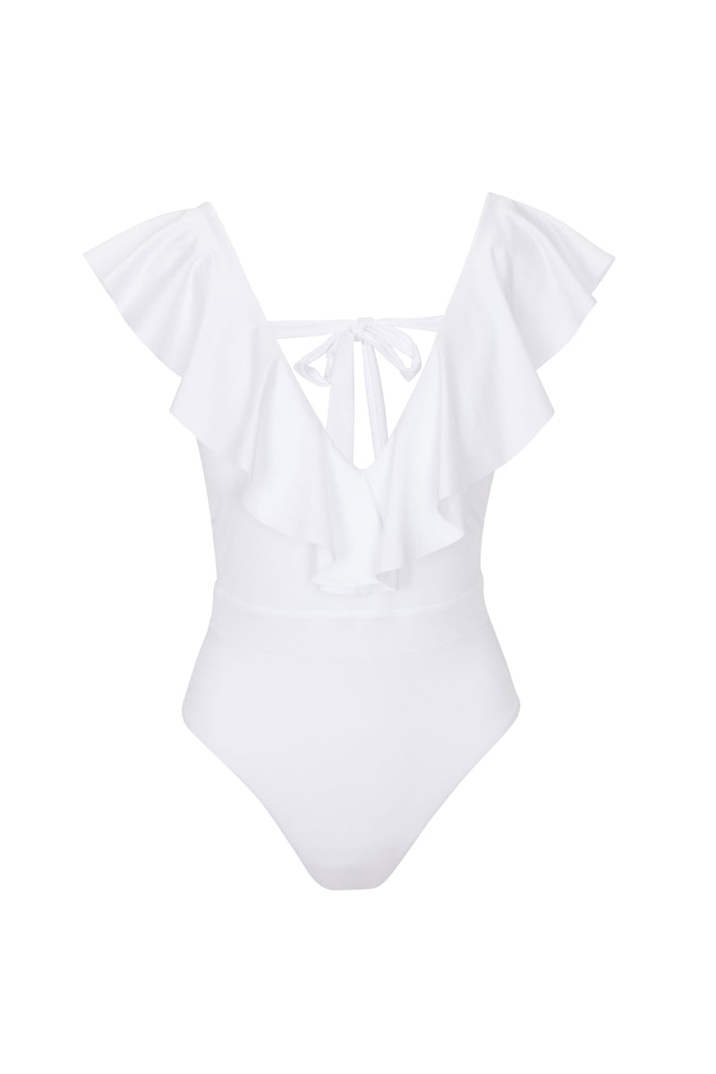 WOMEN'S MONACO RUFFLE PLUNGE ONE PIECE SWIMSUIT in WHITE additional image 2