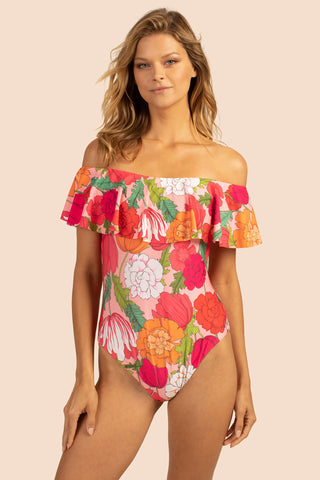 Lucky Brand Junior's Standard Late Bloomer Off The Shoulder One Piece  Swimsuit