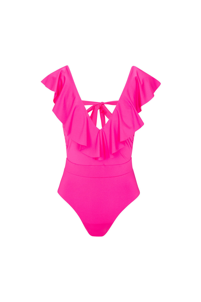 WOMEN'S MONACO RUFFLE PLUNGE ONE PIECE SWIMSUIT in ROSE PINK additional image 5