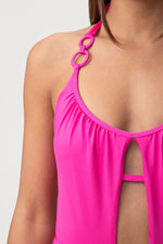WOMEN'S MONACO SCOOP NECK CUTOUT HALTER ONE PIECE SWIMSUIT in ROSE PINK additional image 4