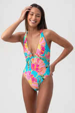 WOMEN'S POPPY BELTED PLUNGE ONE PIECE SWIMSUIT in MULTI additional image 5