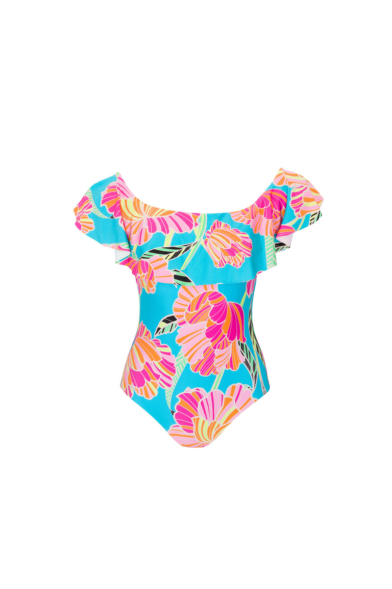 WOMEN'S POPPY OFF THE SHOULDER RUFFLE ONE PIECE SWIMSUIT in MULTI additional image 1