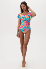 WOMEN'S POPPY OFF THE SHOULDER RUFFLE ONE PIECE SWIMSUIT in MULTI additional image 3