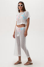 WOMEN'S WHIM SHEER CROCHET SHORT SLEEVE SWIM COVER-UP CROP TOP in WHITE additional image 14