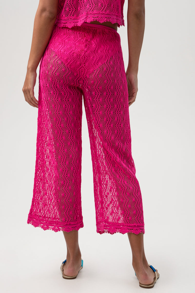 WOMEN'S WHIM SHEER CROCHET SWIM COVER-UP CROPPED PANT in ROSE PINK additional image 8