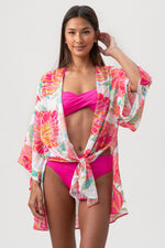 WOMEN'S POPPY TIE FRONT SWIM COVER-UP SHIRT in WHITE MULTI additional image 6