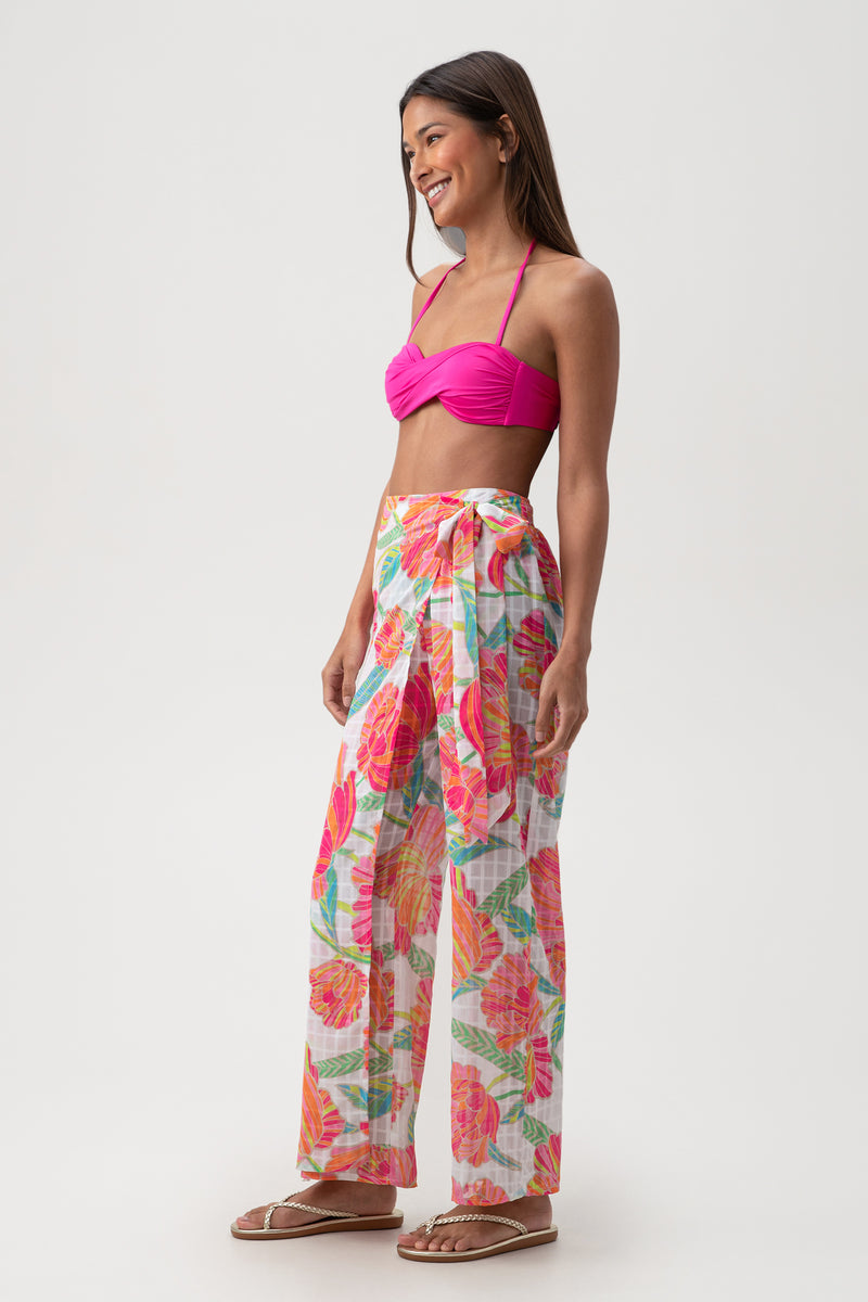 WOMEN'S POPPY RELAXED CROSSOVER SWIM COVER-UP PANT in WHITE MULTI additional image 6