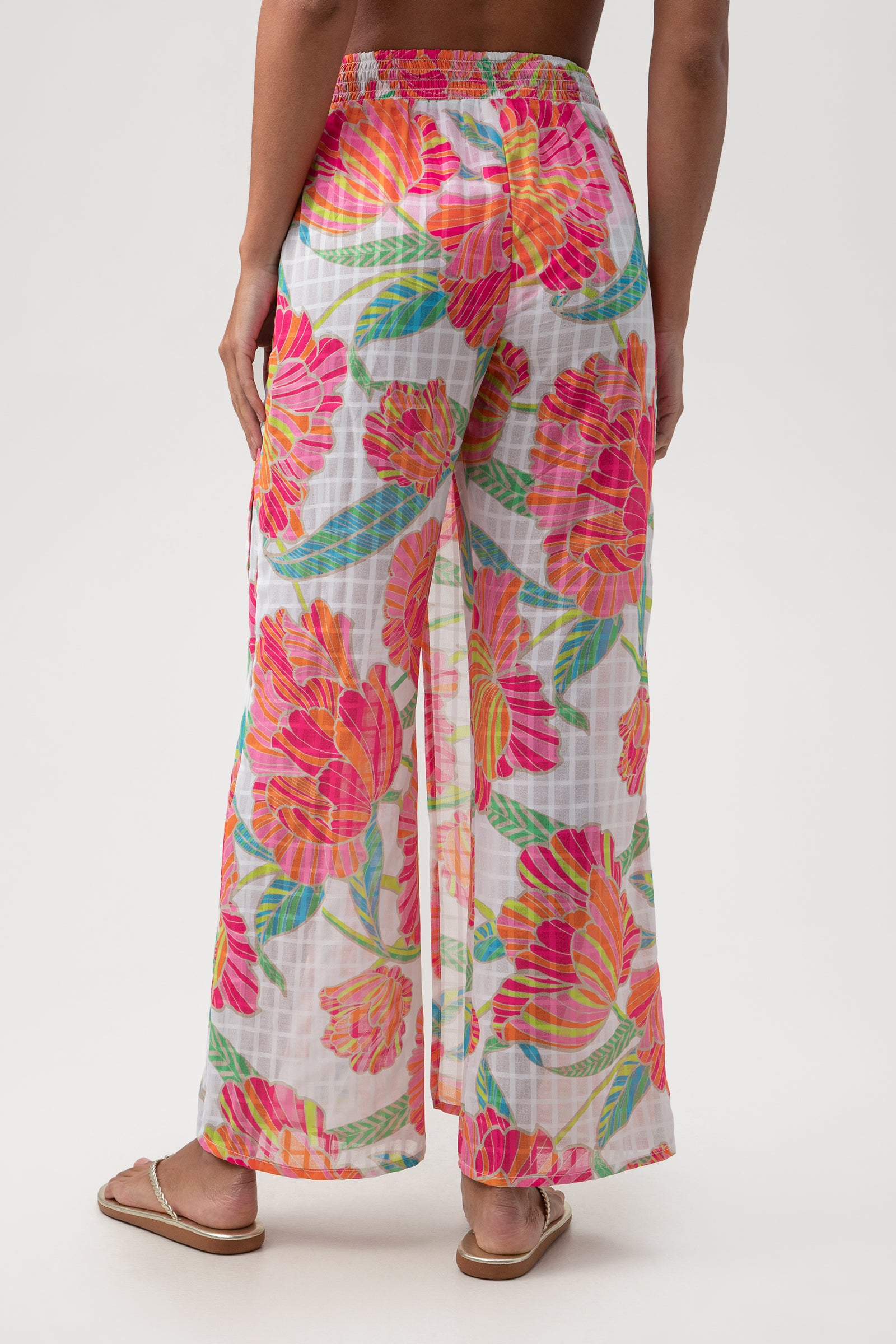 Women's Striped Linen Look Wide Leg Beach Trousers | Boohoo UK