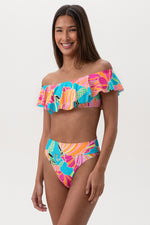 WOMEN'S POPPY OFF THE SHOULDER RUFFLE BANDEAU SWIM TOP in MULTI additional image 5