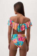 WOMEN'S POPPY OFF THE SHOULDER RUFFLE BANDEAU SWIM TOP in MULTI additional image 2