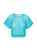 WOMEN'S WHIM SHEER CROCHET SHORT SLEEVE SWIM COVER-UP CROP TOP in ATMOSPHERE additional image 2